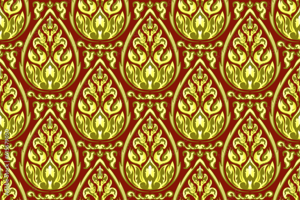 Traditional Thai Gold Seamless Pattern.  Vector design for fabric, carpet, textile, tile, embroidery, wallpaper and background