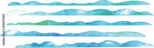 水彩画。水彩タッチの波模様ベクターイラスト。青い絵の具で描いた海の模様。Watercolor painting. Wave pattern vector illustration with watercolor touch. Sea pattern painted with blue paint.