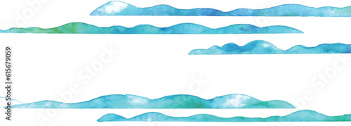 水彩画。水彩タッチの波模様ベクターイラスト。青い絵の具で描いた海の模様。Watercolor painting. Wave pattern vector illustration with watercolor touch. Sea pattern painted with blue paint.
