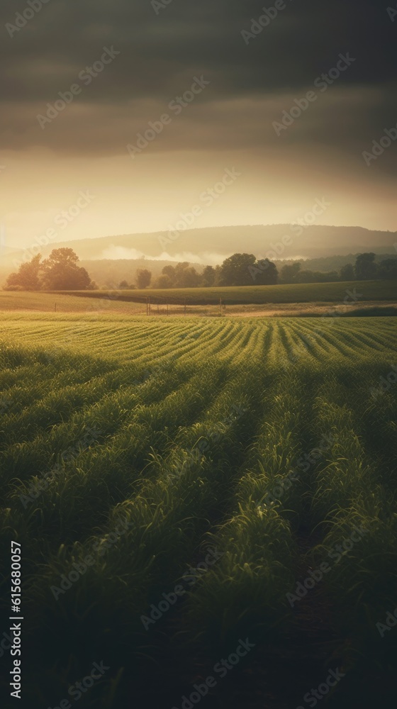 Agricultural landscape with breathtaking scenery and farm activities. Generative AI