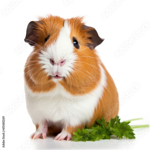 A Guinea Pig (Cavia porcellus) appearing to grin with a carrot