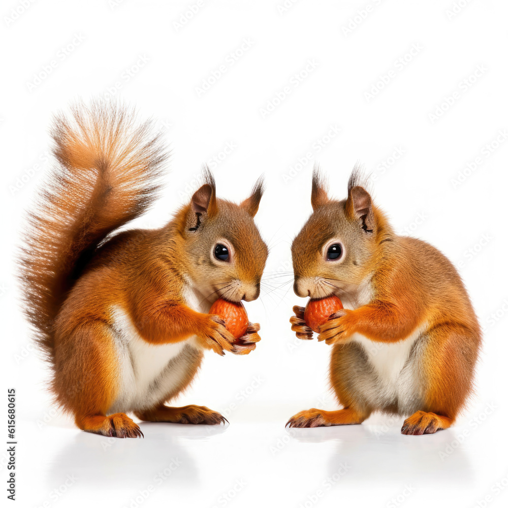 Two Squirrels (Sciurus carolinensis) nibbling on acorns Two Squirrels (Sciurus carolinensis) nibbling on acorns