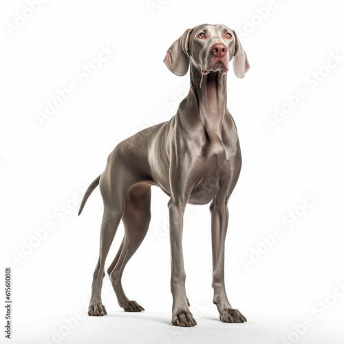 A full body shot of an elegant Weimaraner  Canis lupus familiaris 