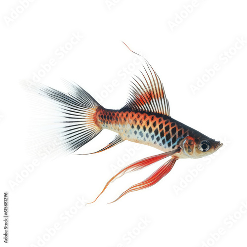 Swordtail fish (Xiphophorus hellerii) swimming with sword-like tail