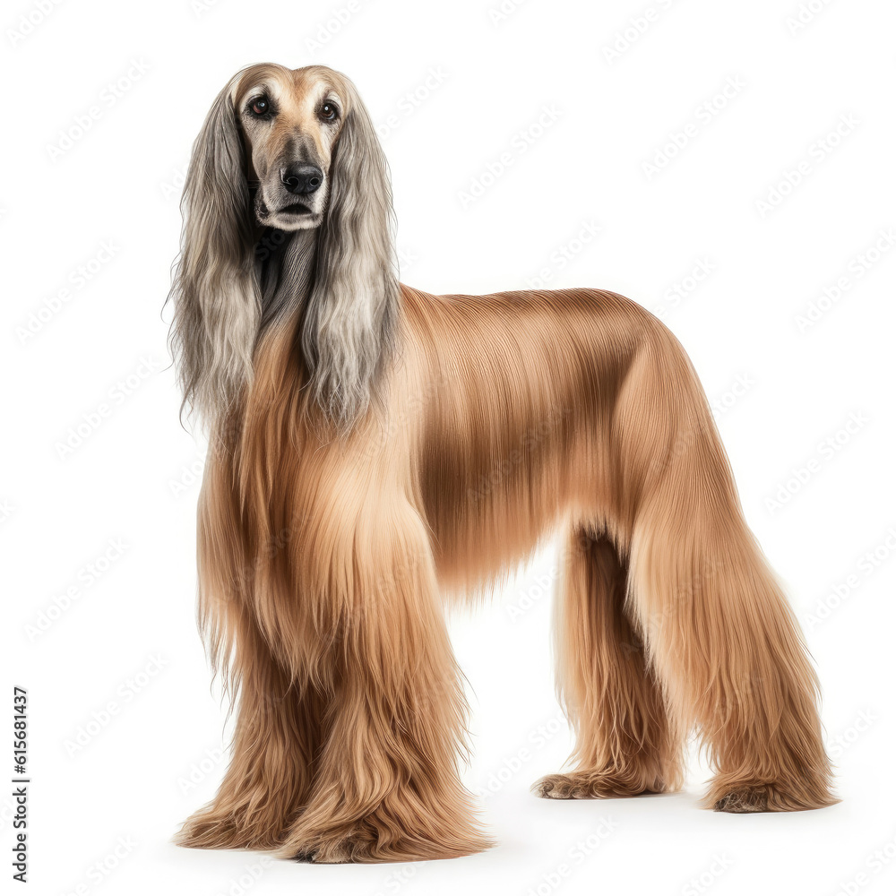 A full body shot of an elegant Afghan Hound (Canis lupus familiaris) A full body shot of an elegant Afghan Hound (Canis lupus familiaris)