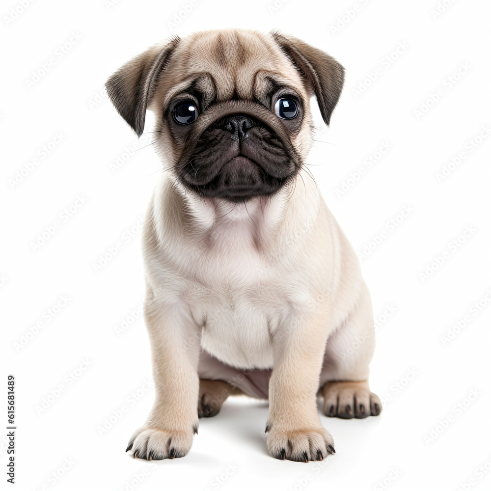 A full body shot of a charming Pug puppy (Canis lupus familiaris)