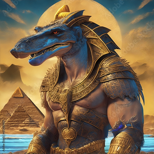 Portrait of the ancient egyptian god Sobek. Generative Artificial Intelligence. photo