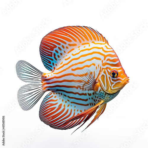 Discus fish (Symphysodon) showcasing majestic form, gliding through water