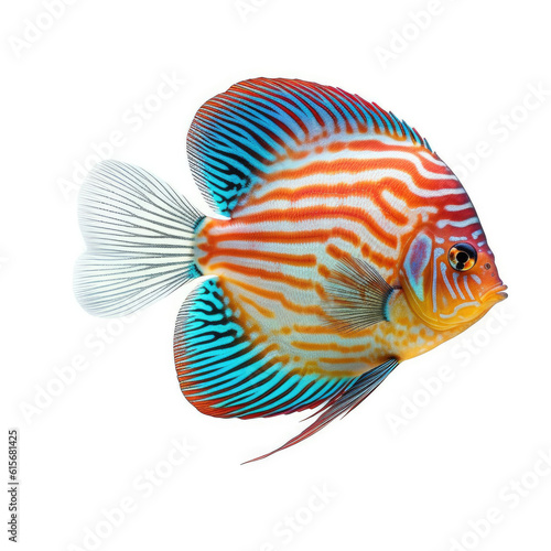 Discus fish (Symphysodon) showcasing majestic form, gliding through water