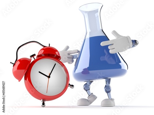 Chemistry flask character with alarm clock