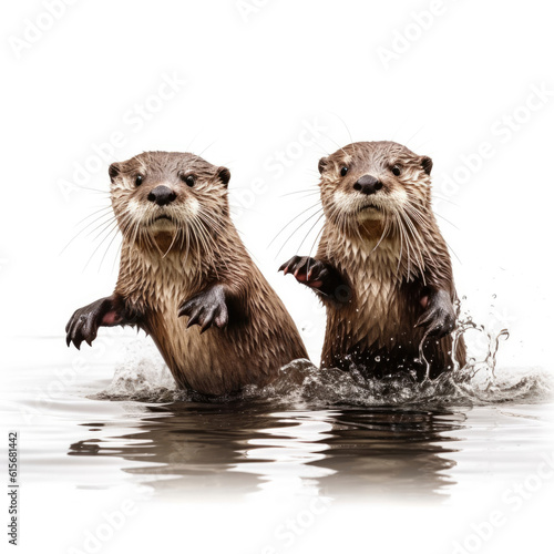 Two Otters (Lutra lutra) floating on water © blueringmedia