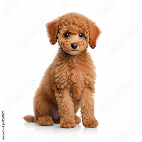 A full body shot of a sweet Poodle puppy (Canis lupus familiaris)