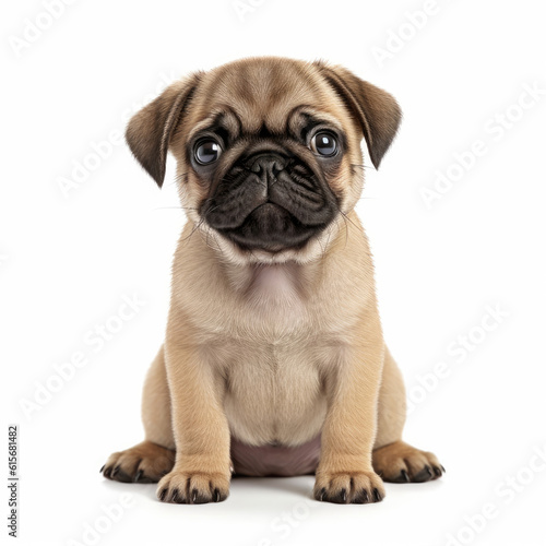 A full body shot of a charming Pug puppy (Canis lupus familiaris) © blueringmedia