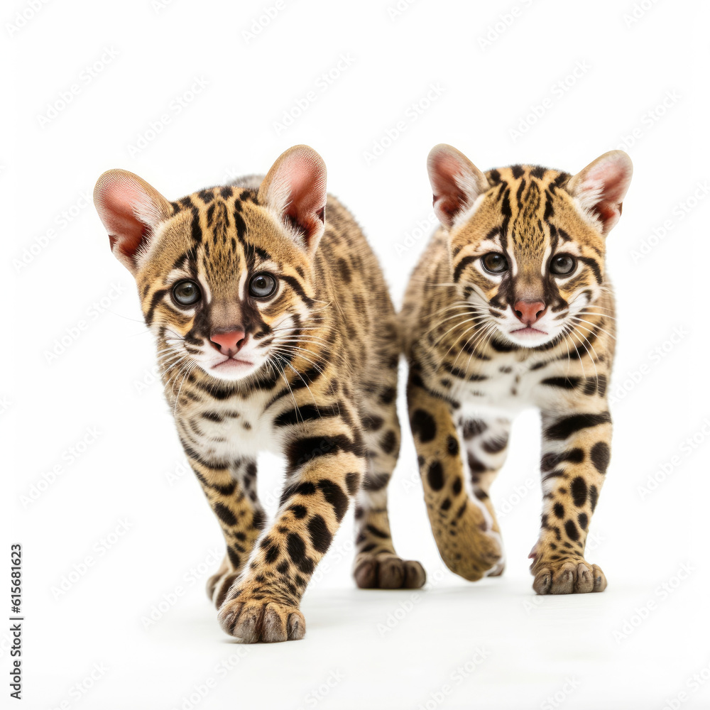 Two Ocelots (Leopardus pardalis) in a playful mood