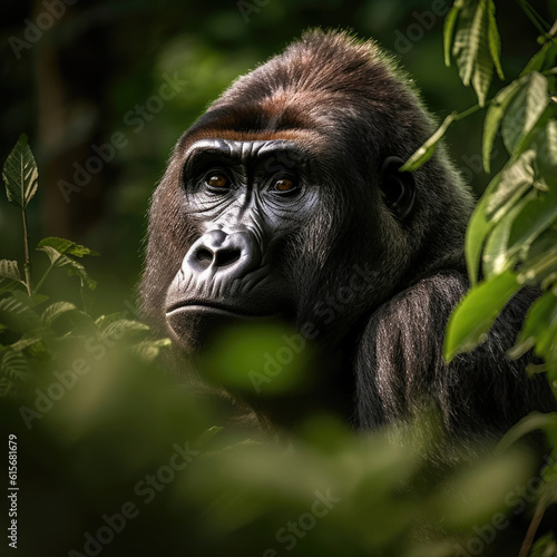 A Gorilla (Gorilla gorilla) in the dense jungle © blueringmedia