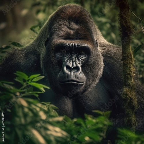 A Gorilla (Gorilla gorilla) in the dense jungle © blueringmedia