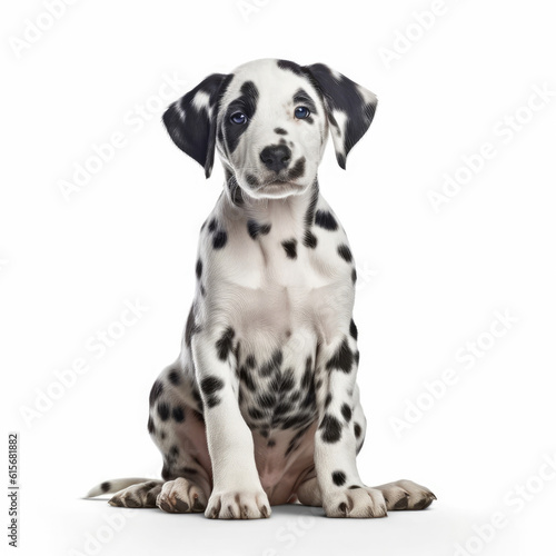 A full body shot of a delightful Dalmatian puppy (Canis lupus familiaris)