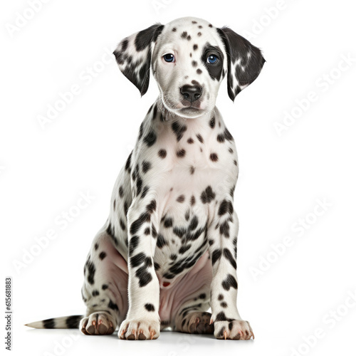 A full body shot of a delightful Dalmatian puppy  Canis lupus familiaris 