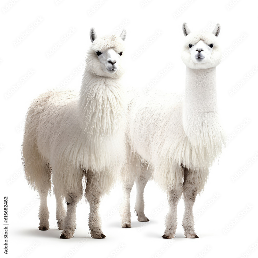 Fototapeta premium Two Llamas (Lama glama) grazing together