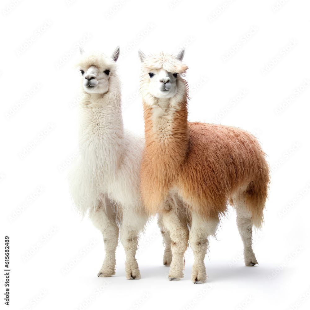 Fototapeta premium Two Llamas (Lama glama) grazing together