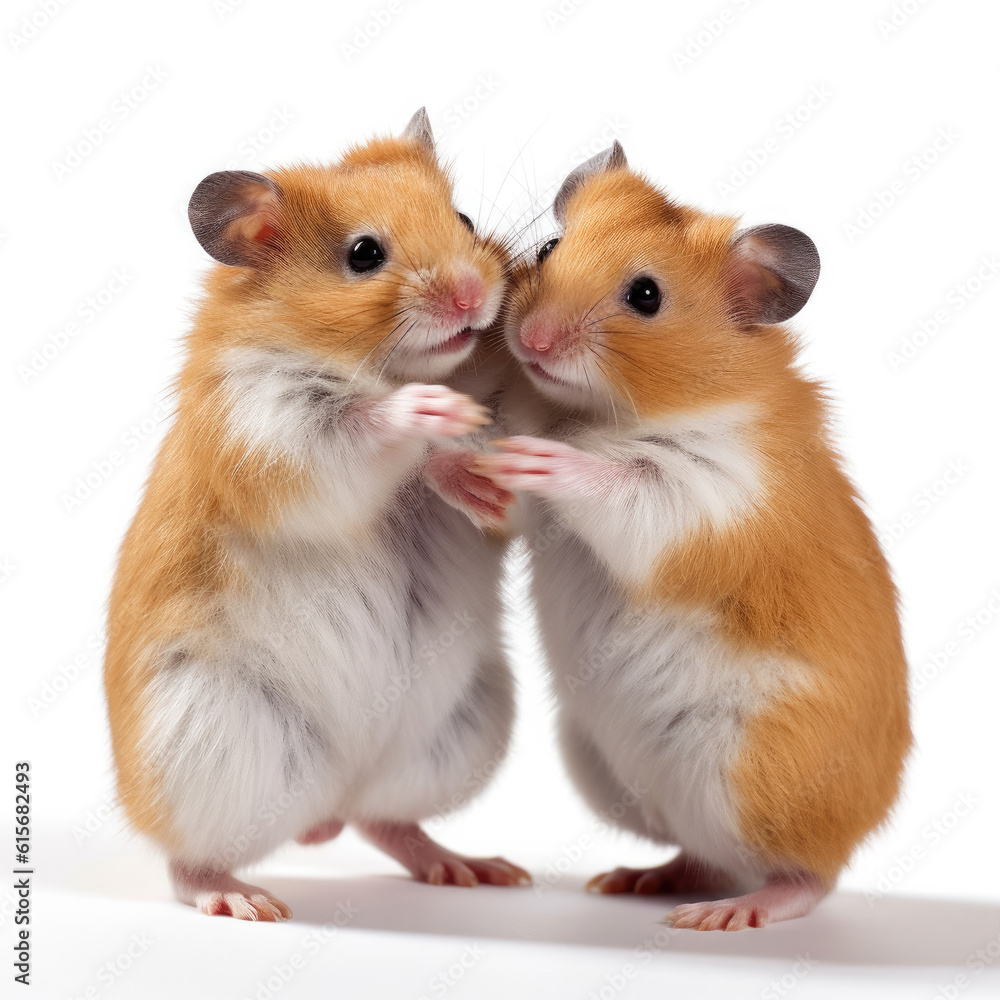 Two Hamsters (Cricetus cricetus) in a playful pose Two Hamsters (Cricetus cricetus) in a playful pose