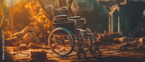 Wheelchair with stunning scenery. Generative AI