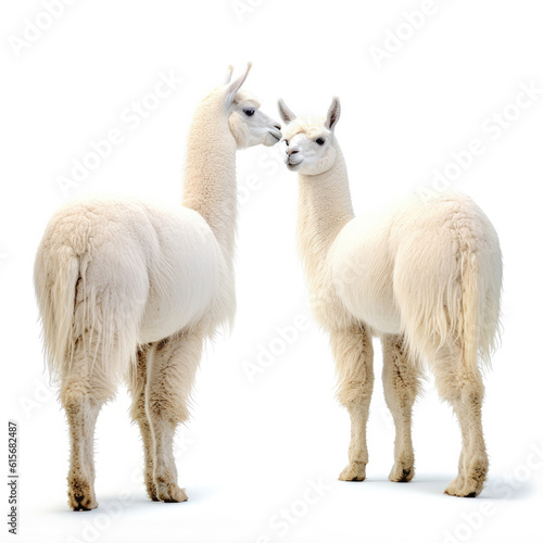 Two Llamas (Lama glama) grazing together