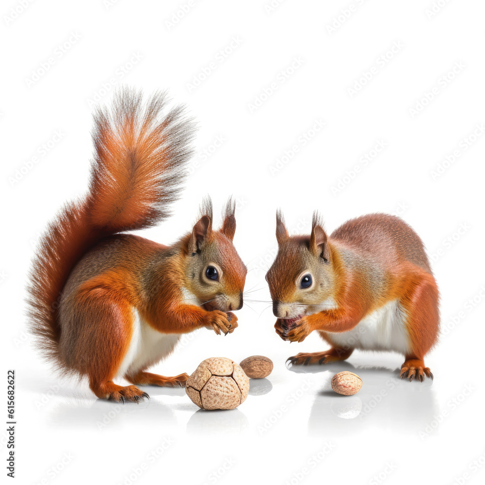 Two Squirrels (Sciurus carolinensis) collecting nuts Two Squirrels (Sciurus carolinensis) collecting nuts