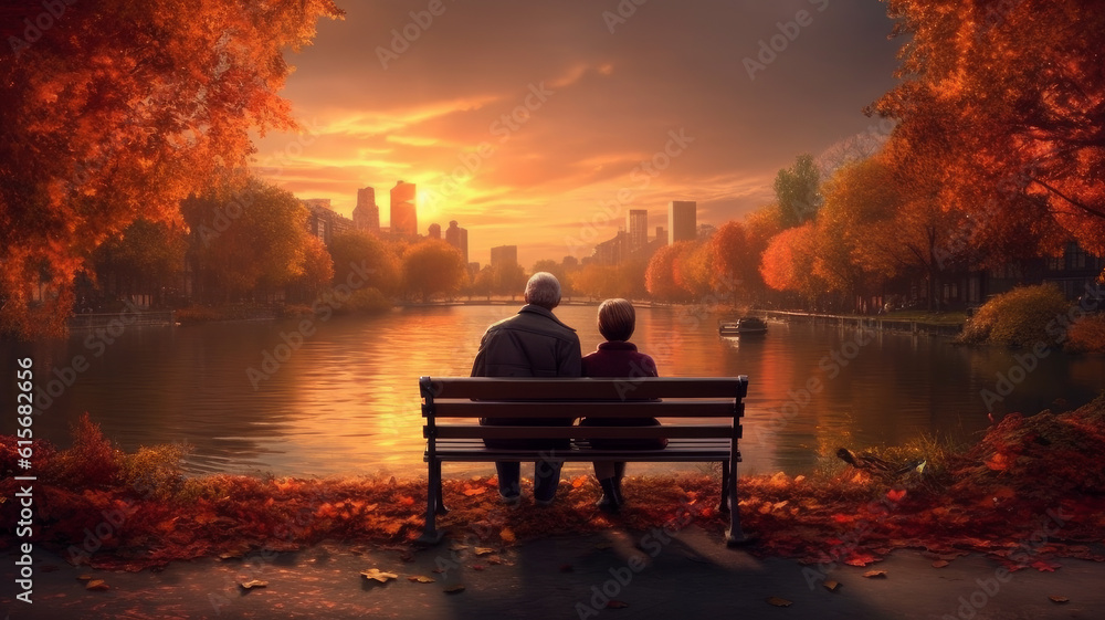 elderly couple by the river