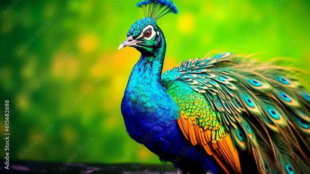 Obraz premium Beautiful peacock on nature background. Colorful peacock. AI generated Illustration