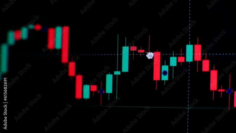 Trader working, analyse the chart of bitcoin cryptocurrency exchange rate, using laptop at evening. Close up. Screen of trade analyst Trader working, analyse the chart of bitcoin cryptocurrency exchange rate, using laptop at evening. Close up. Screen of trade analyst