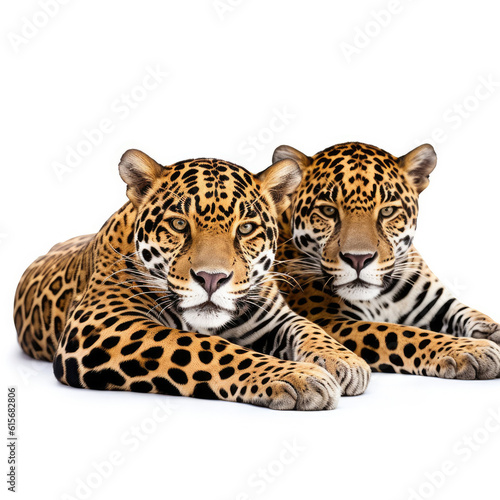 Two Jaguars  Panthera onca  lying down together