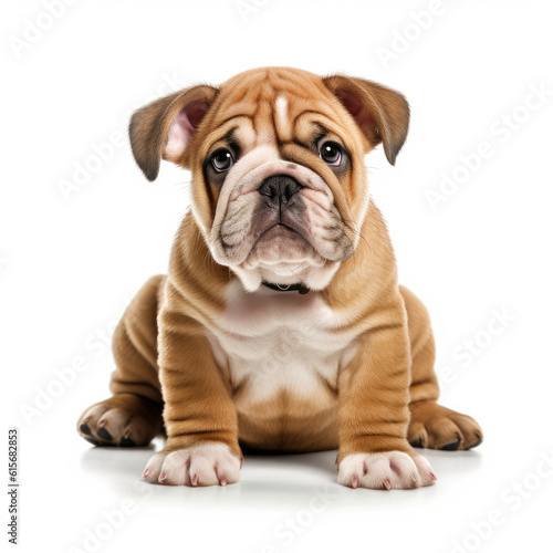 A full body shot of a charming Bulldog puppy (Canis lupus familiaris) © blueringmedia