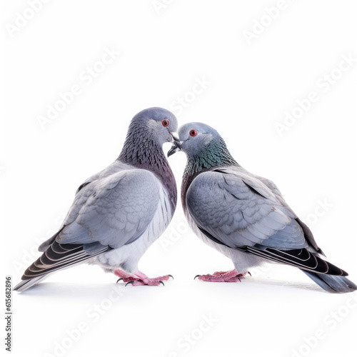 Two Pigeons  Columba livia domestica  preening each other