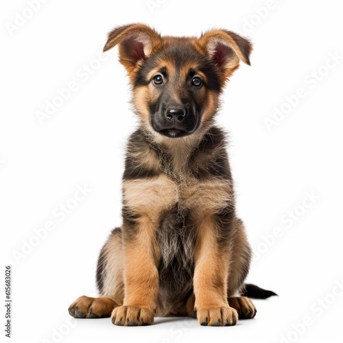 A full body shot of a cute German Shepherd puppy (Canis lupus familiaris)