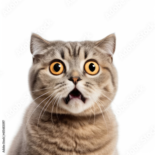 Scottish Fold cat (Felis catus) with wide eyes, surprised expression © blueringmedia