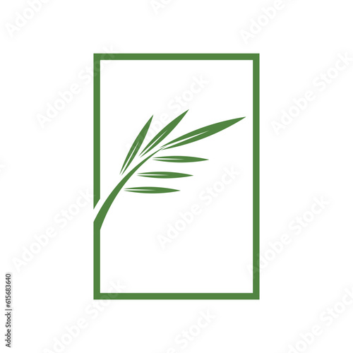 Bamboo with green leaf logo ilustration vector template