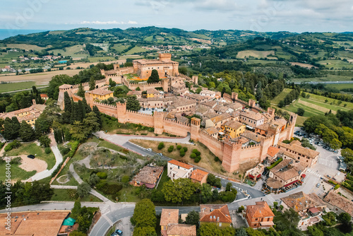 Aerial view of Medieval village of Gradara, Italy.  Little old  village italy scene in Pesaro province ,  Marche region photo