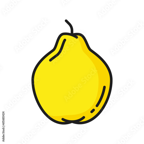 Yellow guava or pear isolated color line icon. Vector exotic food dessert, tropical fruit. Lemon guava, summer healthy snack. Ripe garden or forest pear