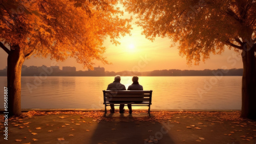 elderly couple by the river