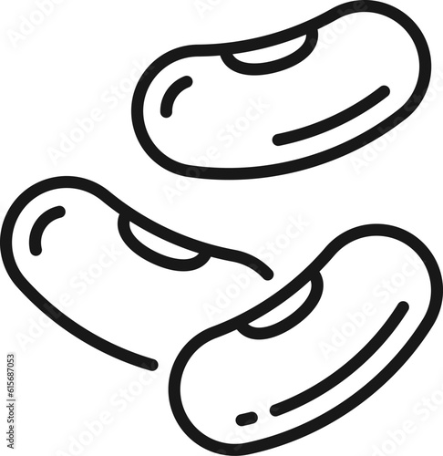 Kidney beans, pea pods vegetables legumes isolated outline icon. Vector organic vegetarian food, peeled grains. Dried common kidney bean, vegetarian food