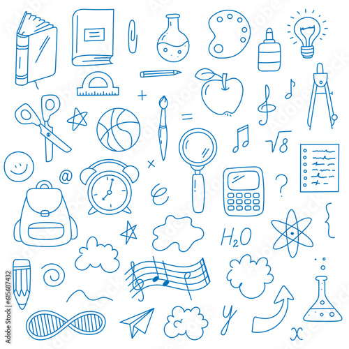 Education, Learning, Back to School Set. Vector Illustration in doodle simple style