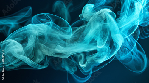 smoke on black Cyan smoke as it elegantly floats through the air, Generative AI
