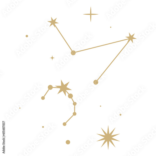 star element, sun and constellations, moons and stars gold decorative ornament