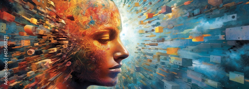 abstract colorful picture in futuristic style subconscious mind concept, science fiction. Generative Ai. 