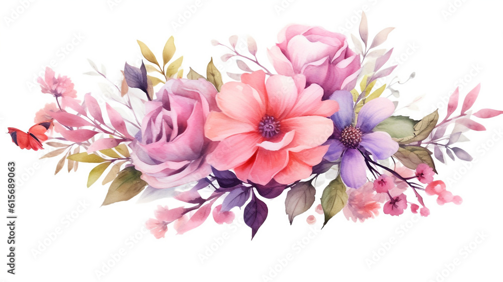 watercolor, pink carnation flowers. Generative Ai. 