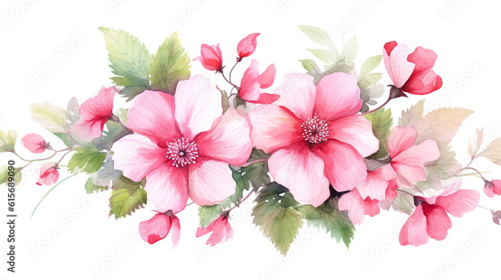 Watercolor floral illustration. pink blossom. template for fashion wedding invitation greeting card and wallpaper. Generative Ai. 