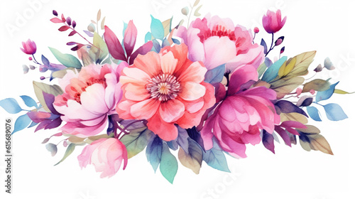 Watercolor floral illustration. bouquet of flowers isolated on white. Generative Ai.  © PETR BABKIN