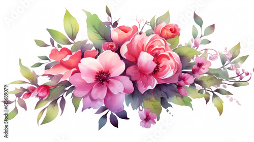 watercolor, bouquet of pink roses. Generative Ai. 