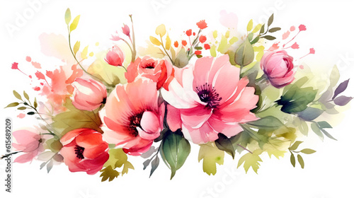 Watercolor floral illustration. bouquet of pink tulips. Generative Ai. 